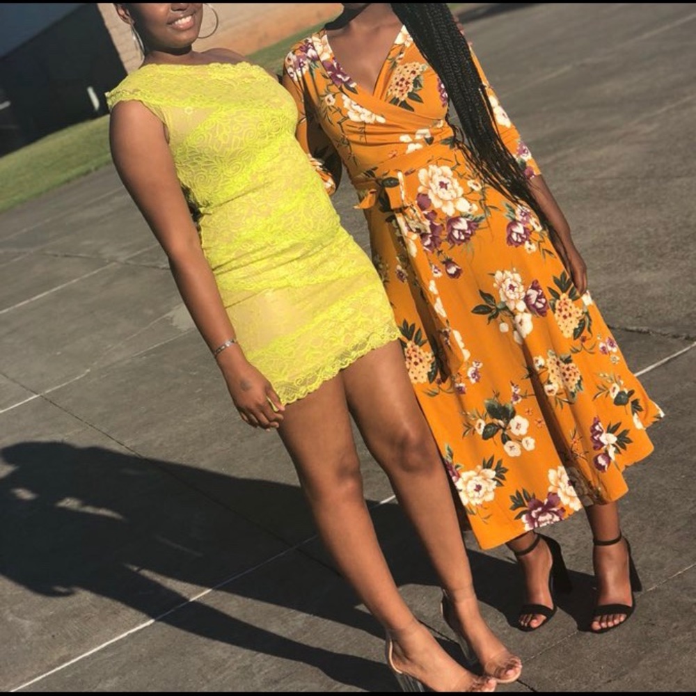 neon lace bebe dress (pictured on the left)